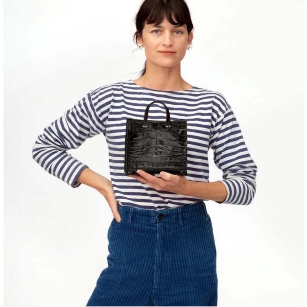Clare V. Simple Black Croc Bebe Tote Crossbody Bag - Picture 10 of 14
